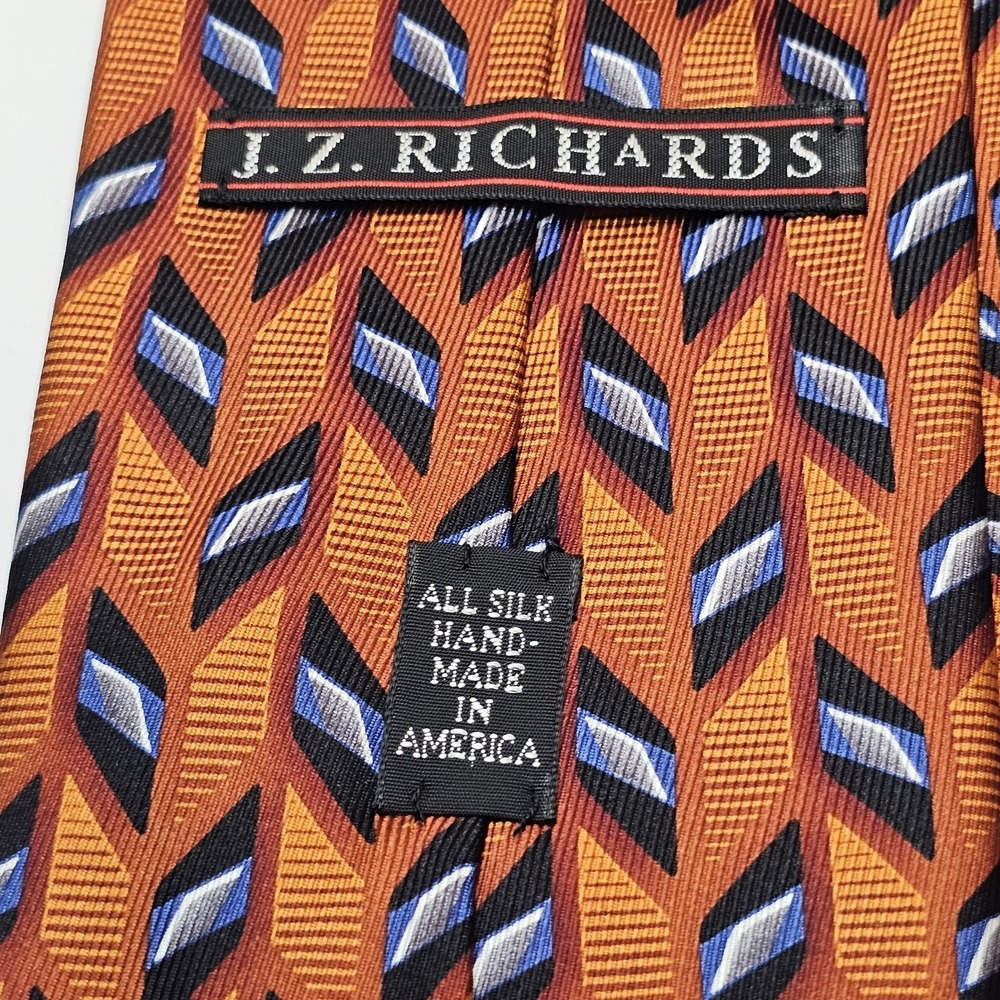 JZ‎ Richards Neck Tie Orange Geometric Geo Handmade All Silk Made In USA - Picture 2 of 7